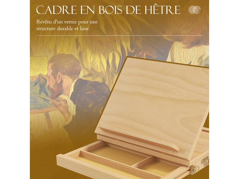  Chevalet de table en bois avec tiroir de rangement pour des toiles jusqu'à 24,5 cm pour adultes bois débutants naturel  - Conforama A