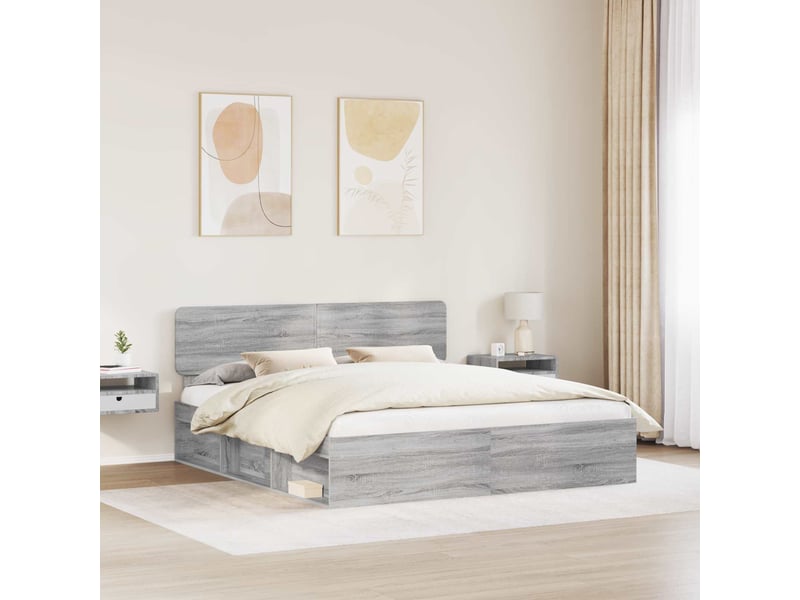 Lit double- lit adulte - cadre de lit gris sonoma 200 x 200 cm pin massif - Conforama B