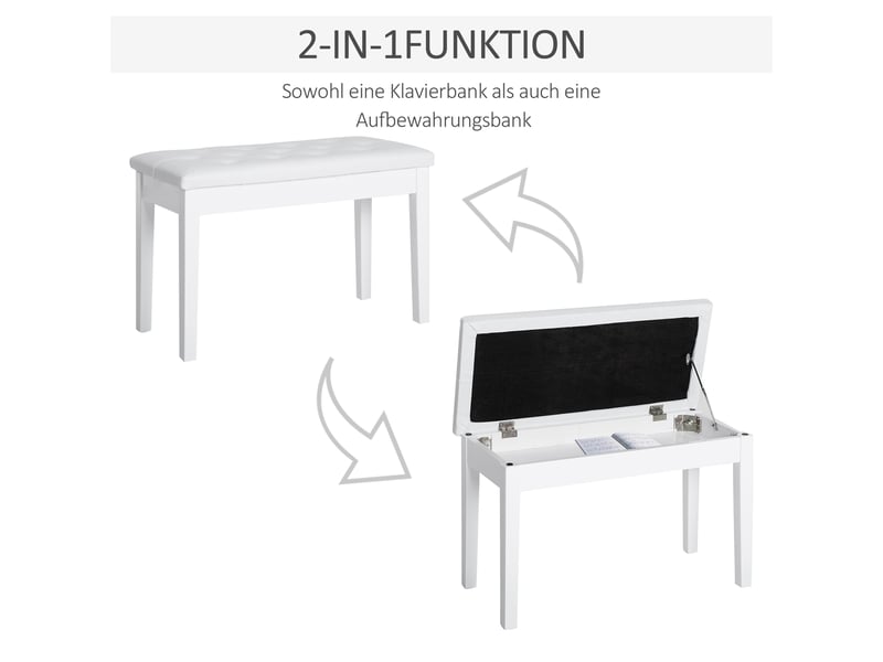  Tabouret de piano banc de piano de style maison de campagne avec espace de rangement en bois d'hévéa et cuir synthétique, blanc, 76 x 36 x 50 cm 02-0708 - Conforama D