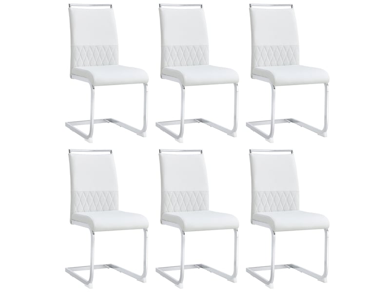  Lot de 6 chaises de salle à manger 42x48x95 cm, polyuréthane blanc, structure métallique, dossier haut  - Conforama A