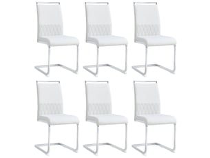 Lot de 6 chaises de salle à manger 42x48x95 cm, polyuréthane blanc, structure métallique, dossier haut