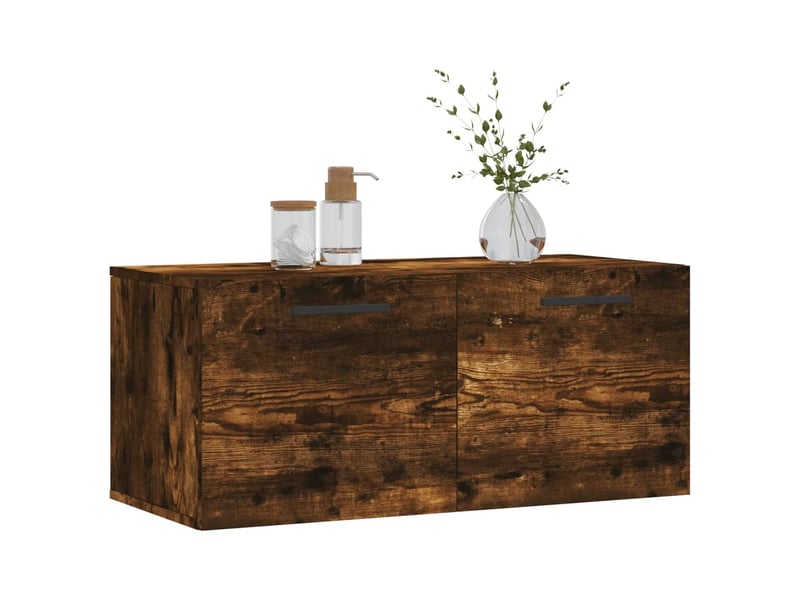  Armoire murale salon, meuble de rangement chêne fumé 80x36,5x35 cm bois d'ingénierie  - Conforama C