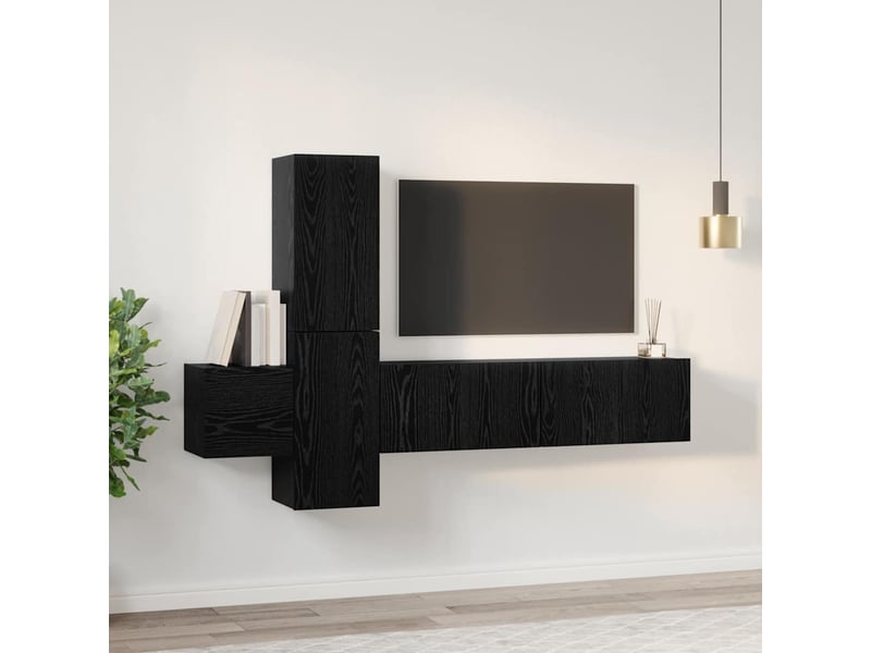  Ensemble meuble tv - banc tv - meuble de rangement 5 pcs chêne noir bois d'ingénierie  - Conforama D