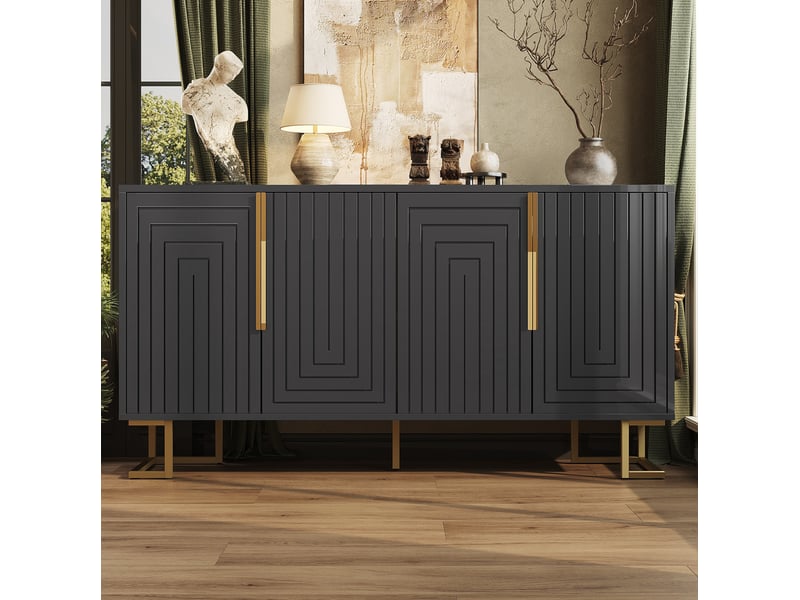  Buffet modenvie 2 portes 152 x 40 x 75 cm mdf noir détails dorés  - Conforama B