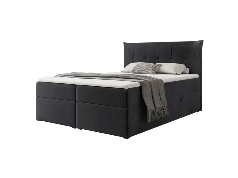 Lit coffre chester - 160x200 cm - avec matelas et surmatelas - velours doux - noir CHESTER - Conforama A