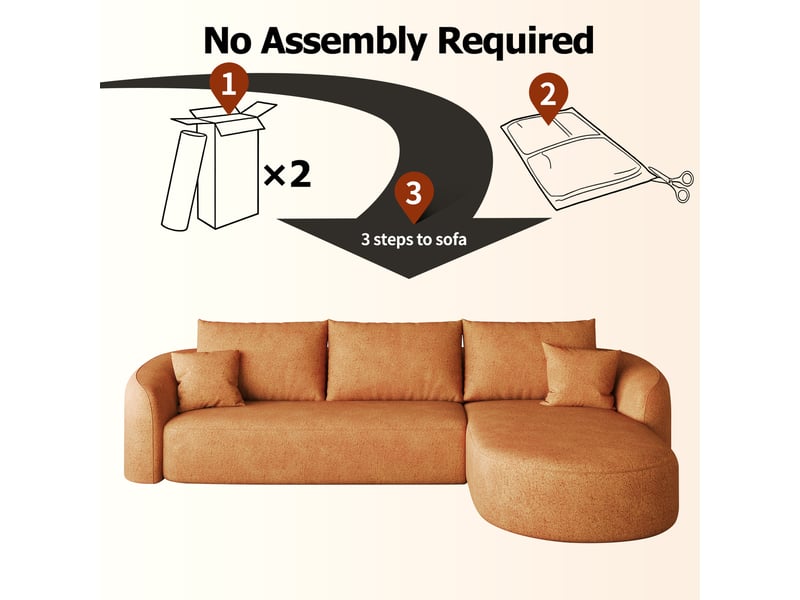  Canapé d'angle droite 3 places en l canapé modulable canapé compressé canapé nuage en chenille avec méridienne, orange  - Conforama R
