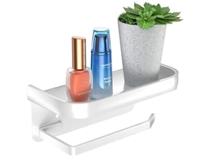 Porte-papier toilette sans perçage en aluminium, porte-rouleau avec étagères spacieuses, support de auto-adhésif(blanc)