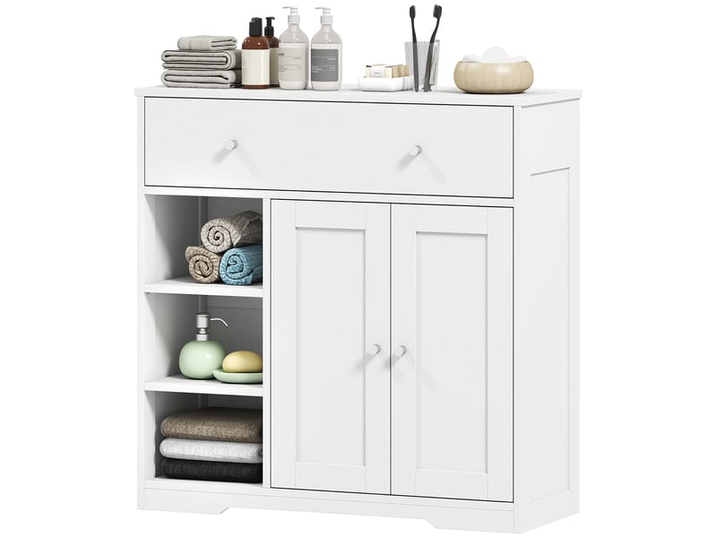 Meuble bas salle de bain effet bois blanc 2 portes 3 niches tiroir  - Conforama E