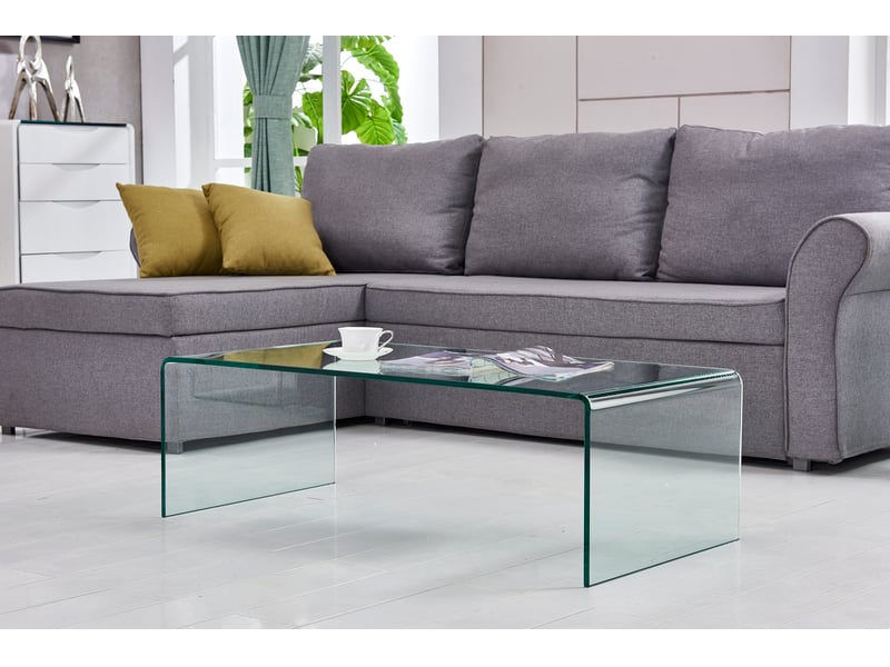  Table basse 100x50x35 cm en verre trempé transparent et courbé  - Conforama B