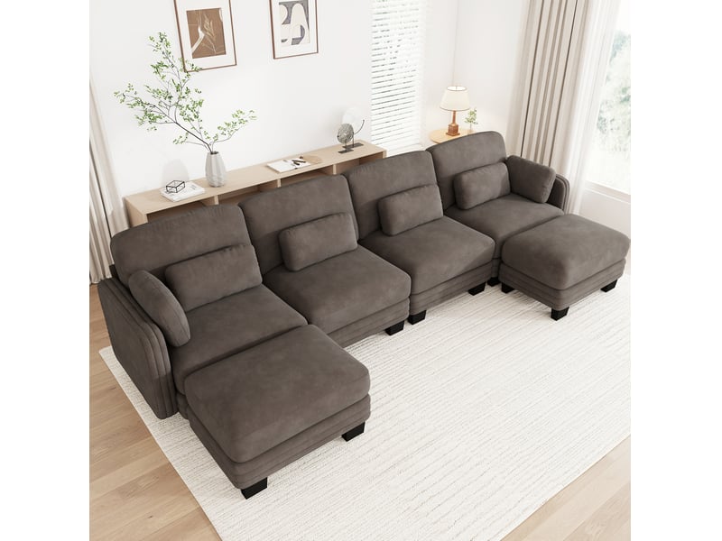 Canapé modulable en u modenvie 4 places avec 2 ottomans en chenille marron 330 x 143 x 88 cm - Conforama B