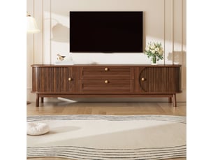 Meuble tv avec portes coulissantes et tiroirs pour salon 170×39,5×46 cm en mdf noyer