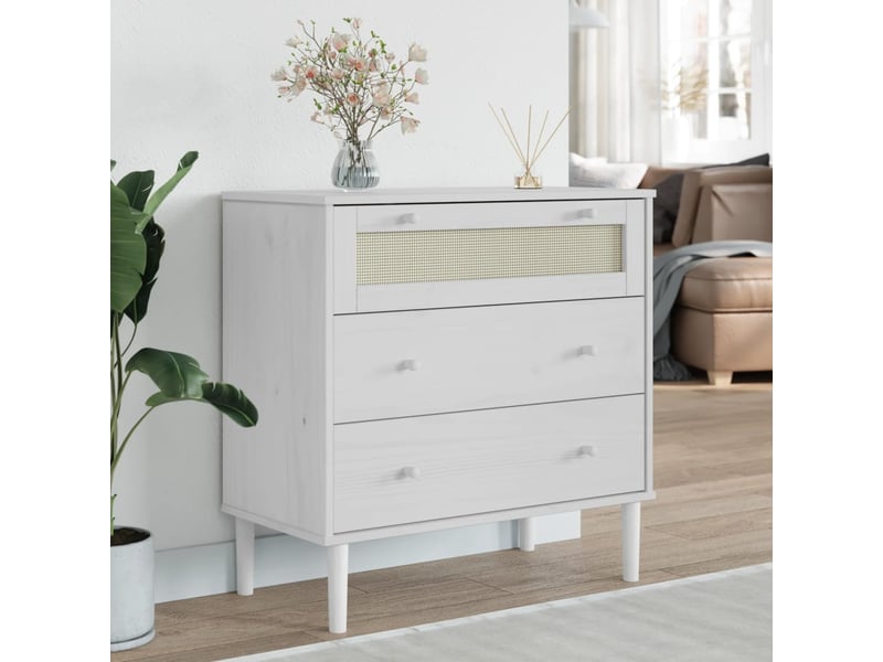 Commode, armoire à tiroirs bureau senja aspect de rotin blanc bois de pin solide - Conforama B