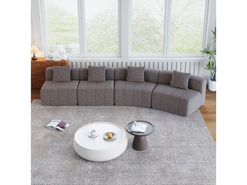  Canapé 4 places - 388x83.8x73.6 cm - canapé d'angle modulaire incurvé chenille avec coussins sans montage - gris  - Conforama C