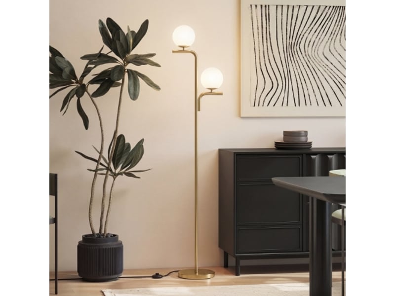 Lampadaire led moderne, doré, abat-jour boules en verre, 3 températures de couleur, interrupteur au pied - Conforama B