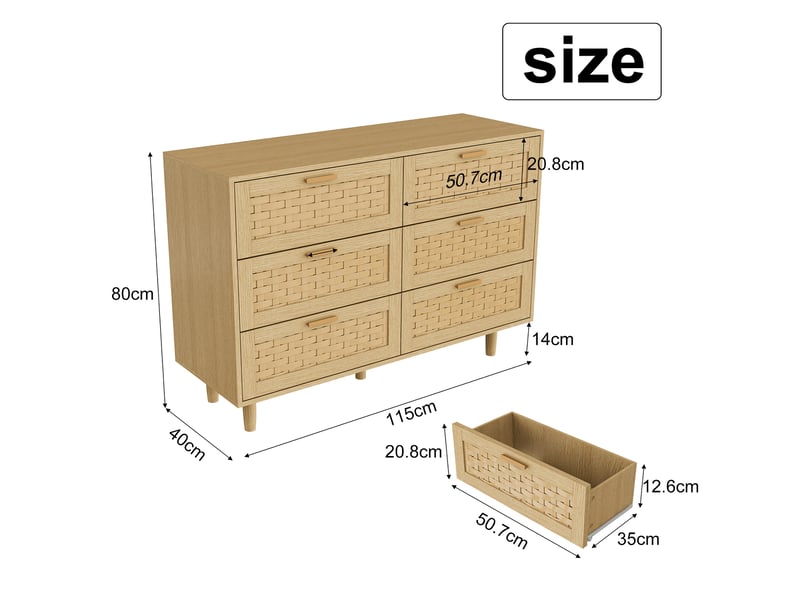  Commode 6 tiroirs bois scandinave - commode chambre rangement moderne - commode salon entrée  - Conforama R