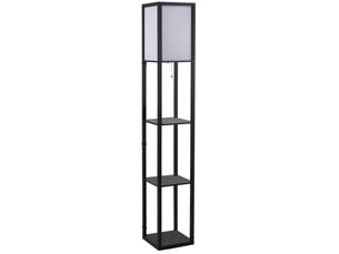 Lampadaire avec étagères 26x26x160 cm noir mdf, 3 niches ouvertes, douille e27 jusqu'à 40 w, salon