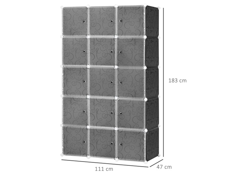  Armoire modulable à cubes 111 x 47 x 183 cm, 2 tringles, plastique noir  - Conforama C
