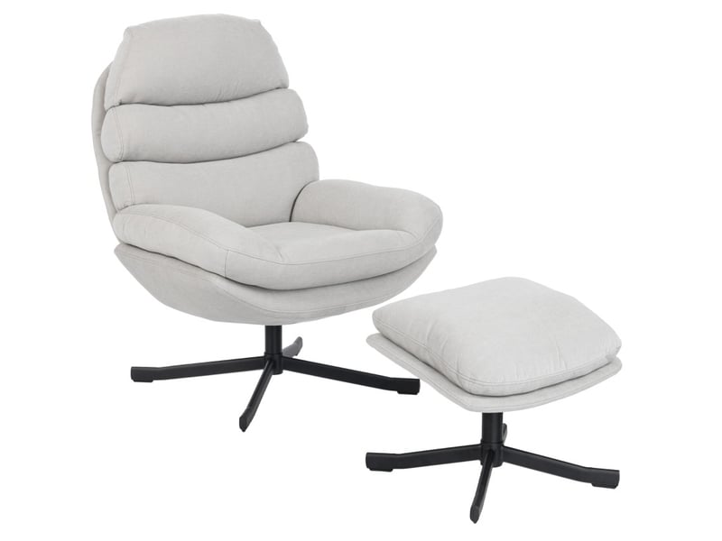 Fauteuil relax pivotant 360° avec repose-pieds en chenille blanc crème 78x93x100 cm - Conforama A
