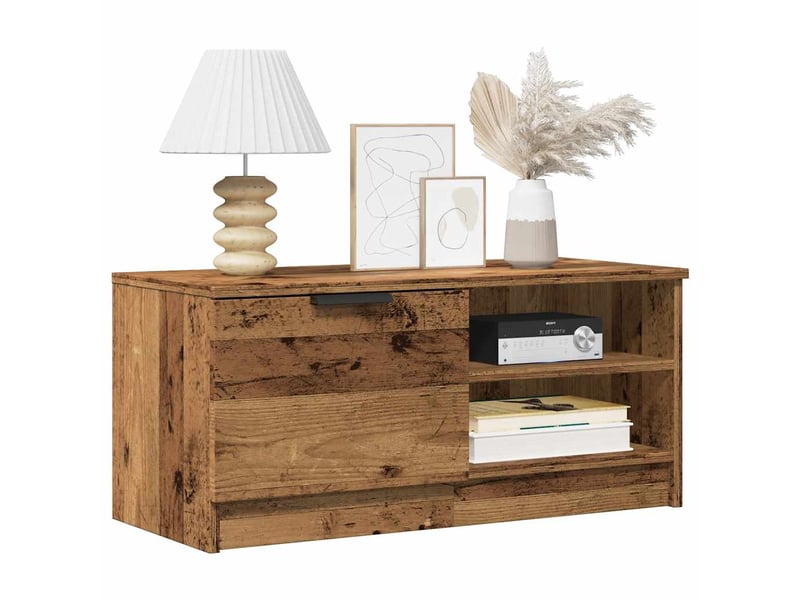  Lot de 2 meuble tv bas salon vieux bois 80x35x36,5 cm bois d'ingénierie  - Conforama B