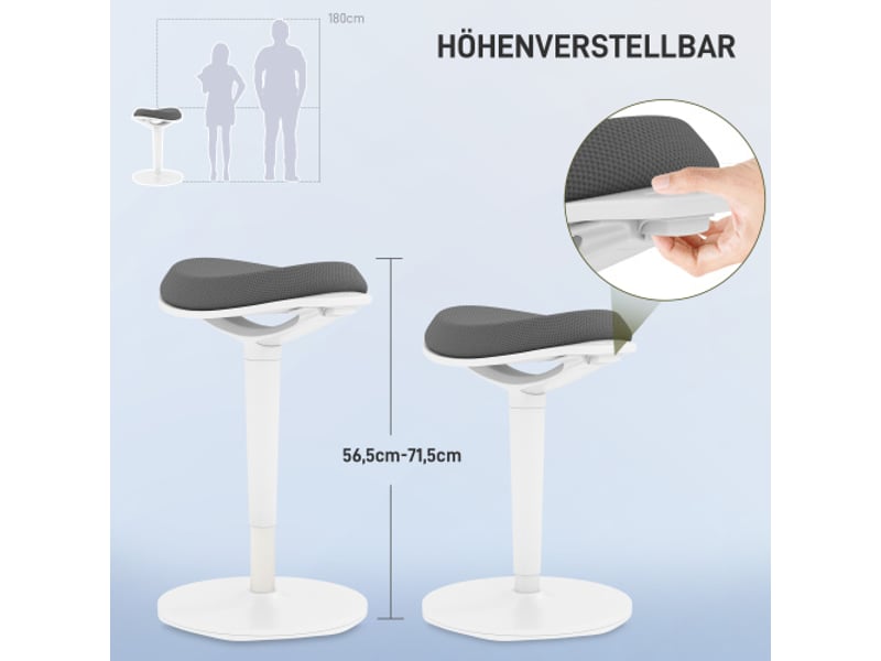  Tabouret de bureau ergonomique pivotant en mesh gris, réglable en hauteur, confortable  - Conforama D