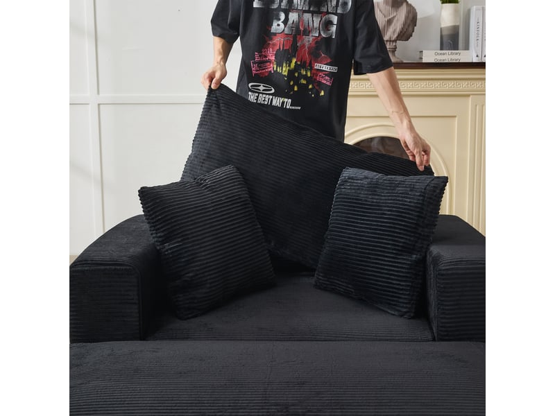  Méridienne avec repose-pieds et coffre de rangement en velours côtelé noir W3534S00003 - Conforama B