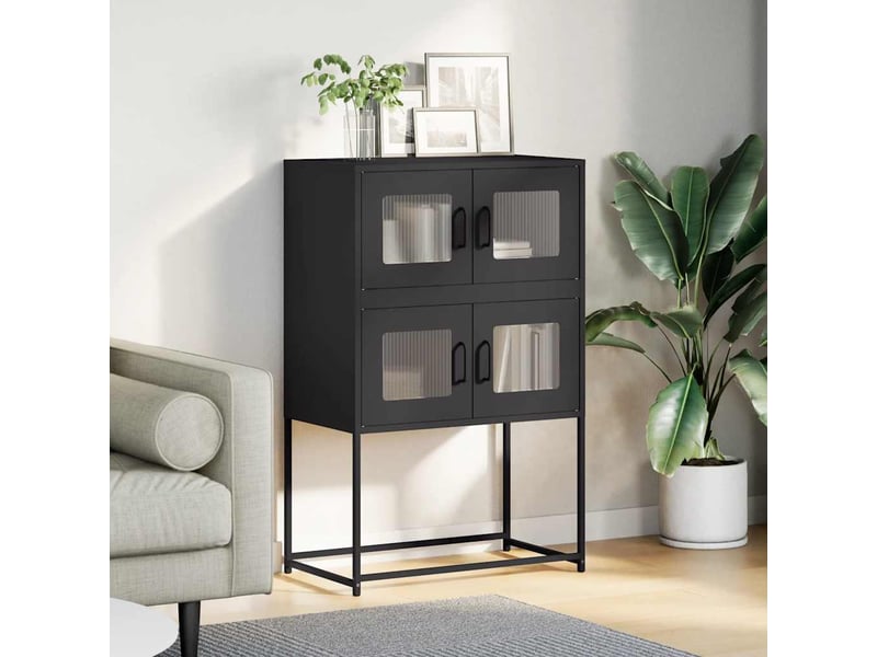  Buffet haut - bahut - meuble de rangement noir 68x39x107 cm acier  - Conforama C