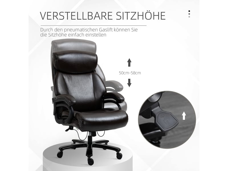  Fauteuil de bureau ergonomique, pivotant, à bascule, rembourrage épais, 180 kg, réglable, similicuir marron  - Conforama E