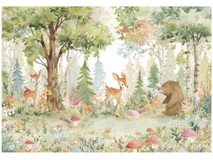 Papier peint panoramique intissé forêt animaux vert - 250x175 cm - papier peint enfant