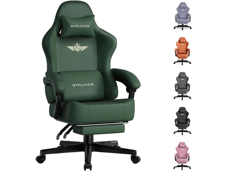  Gtplayer chaise de jeu inclinable à 160° avec repose-pieds 180kg - similicuir vert GT829-LTHGN - Conforama A