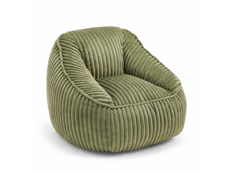 Fauteuil pouf à mousse à mémoire de forme, dossier enveloppant et assise large en velours côtelé vert émeraude - Conforama A