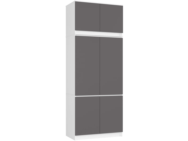  Armoire avec surmeuble s90 blanche 90 cm 6 portes façade gris graphite 6 étagères 90x51x235 cm  - Conforama A