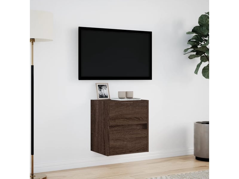 Meuble tv - banc tv - meuble de rangement mural avec lumières led chêne marron 41x31x45 cm  - Conforama D