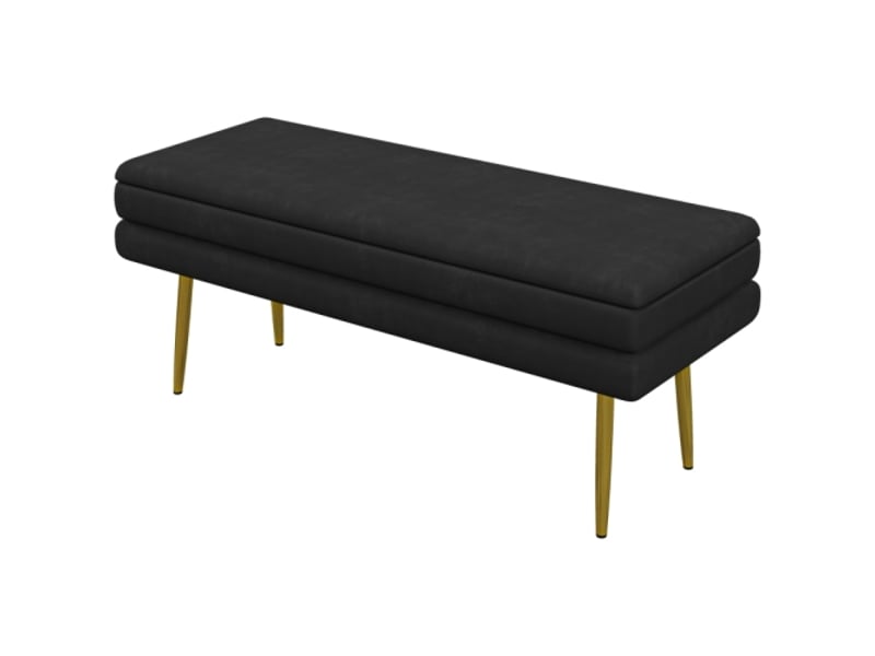  Banc coffre noir effet velours, rembourré, pieds en acier, 79,5x37,5x43 cm, salon et chambre  - Conforama A