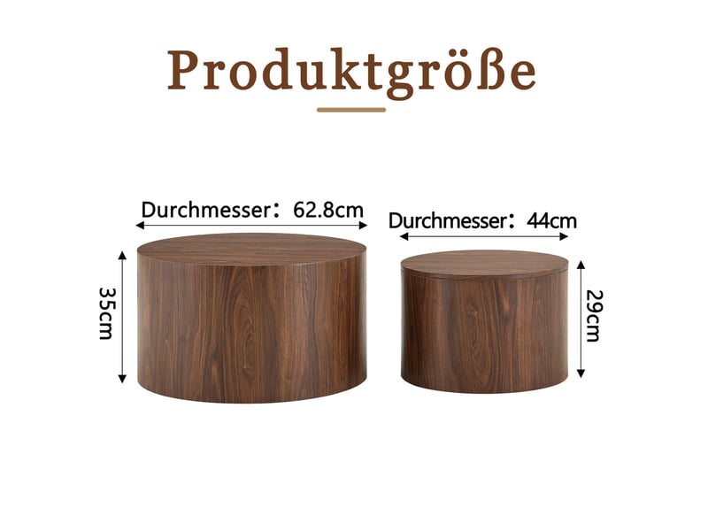 Ensemble de 2 tables basses gigognes rondes ø62,844 cm en mdf avec rangement noyer chicfurn - Conforama D