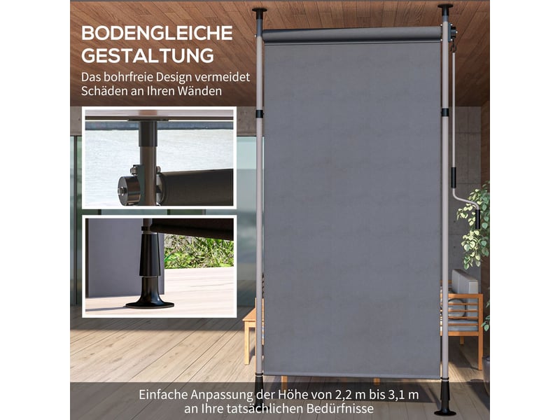  Parasol 150x220x310, avec manivelle parasol, polyester résistant aux intempéries, gris foncé, brise-vue balcon  - Conforama E