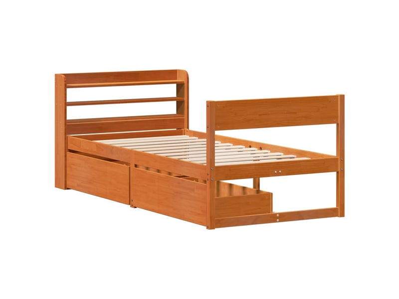  Lit simple- lit adulte -  cadre de lit sans matelas  marron 100x200cm bois pin massif  - Conforama B