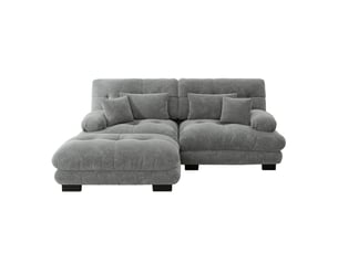 Canapé d'angle en chenille gris 220x145x81 cm avec ottoman et 4 coussins inclus pour salon