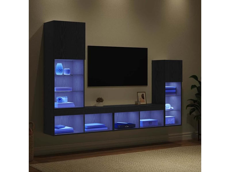  Lot de 4 meuble tv mural, meuble tv suspendu chêne noir bois d'ingénierie shl99093  - Conforama E