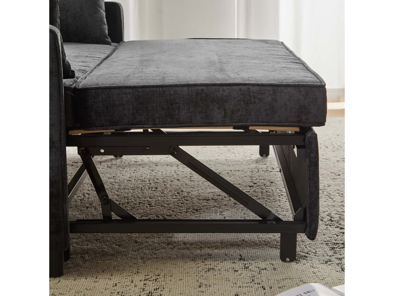  Canapé droit, 85×142×75 cm, avec fonction lit, dossier réglable, mousse haute densité, tissu en chenille, noir  - Conforama E