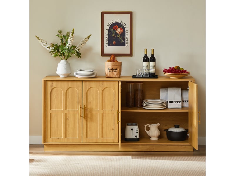 Buffet de rangement avec étagères réglables et portes galbées - lpospi - meuble polyvalent mdf naturel 169 × 40 × 80 cm  - Conforama B