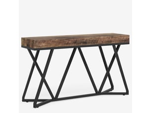 Table console avec plateau 140 cm structure métallique style industriel pour entrée salon en mdf et métal noir rustique