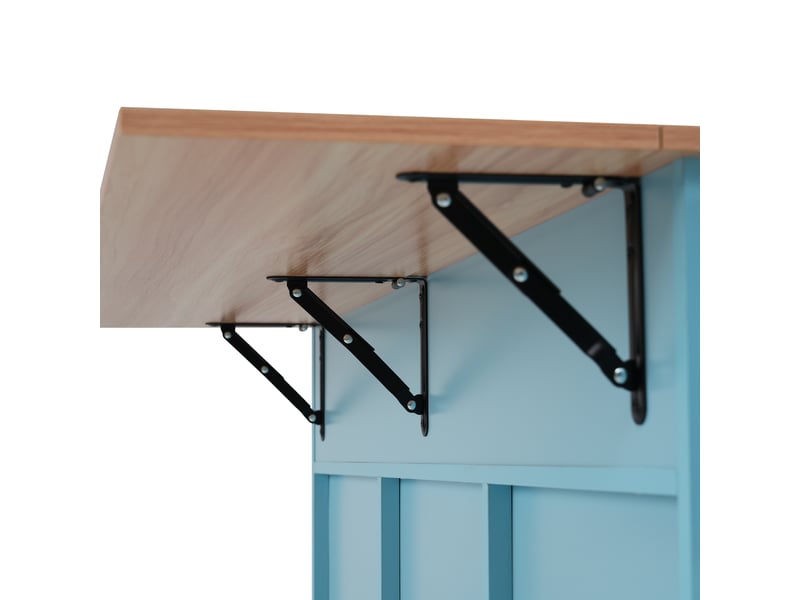 Desserte de cuisine bleue et bois naturel 129 × 4671 × 91,5 cm en mdf, plateau rabattable, rangements et roulettes - Conforama E