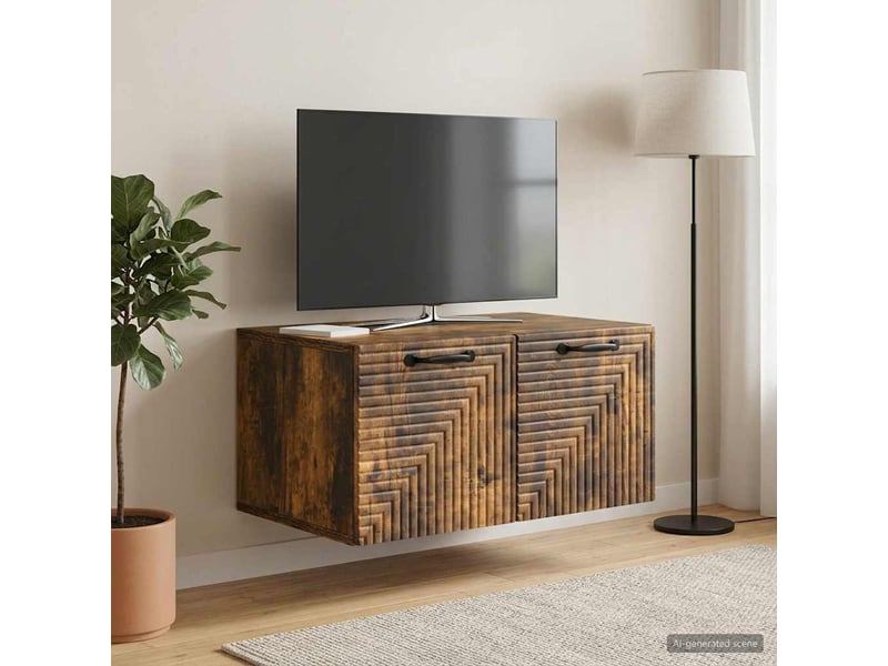  Meuble tv - banc tv - meuble de rangement mural chêne fumé 59,5 x 41 x 30 cm bois d'ingénierie  - Conforama D