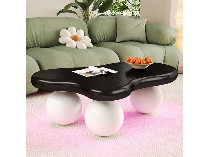 Table basse forme nuage avec led 16 couleurs, table de salon design créatif en mdf, noir et blanc, 95x62.5x32 cm - Conforama D