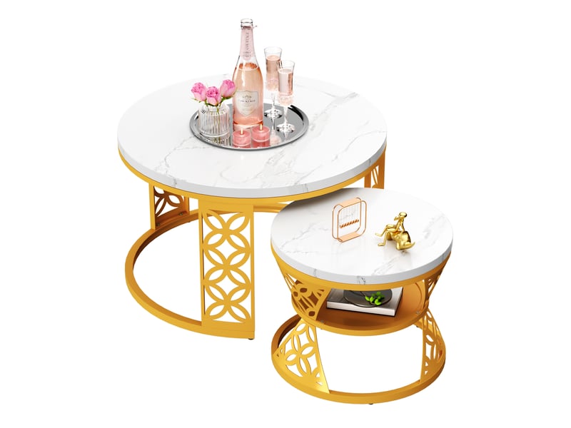  Tcqpz table basse 70x70x45 cm bicolore en métal, lot de 2, facile à assembler  - Conforama A