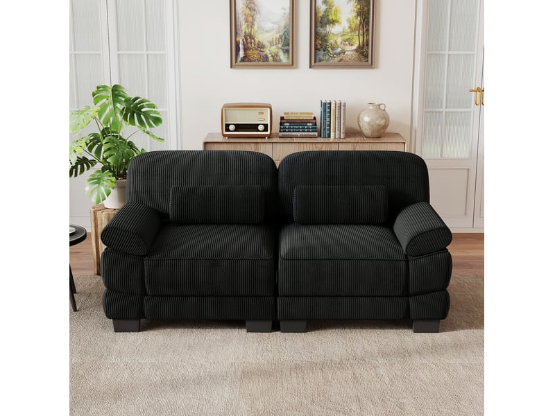 Canapé droit modulable 2 places 194x88.5x94 cm en velours côtelé noir - Conforama B