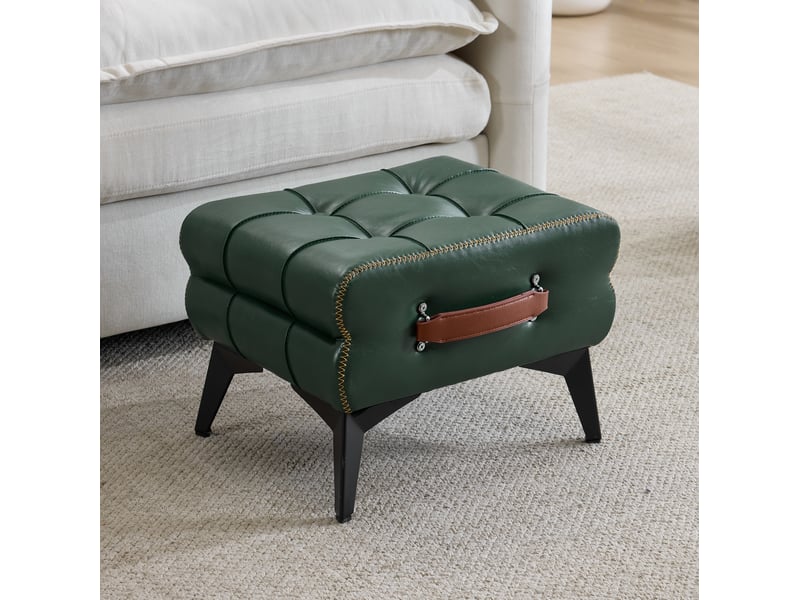  Pouf repose-pieds portable vert en similicuir 43x33x30 cm avec poignée  - Conforama D