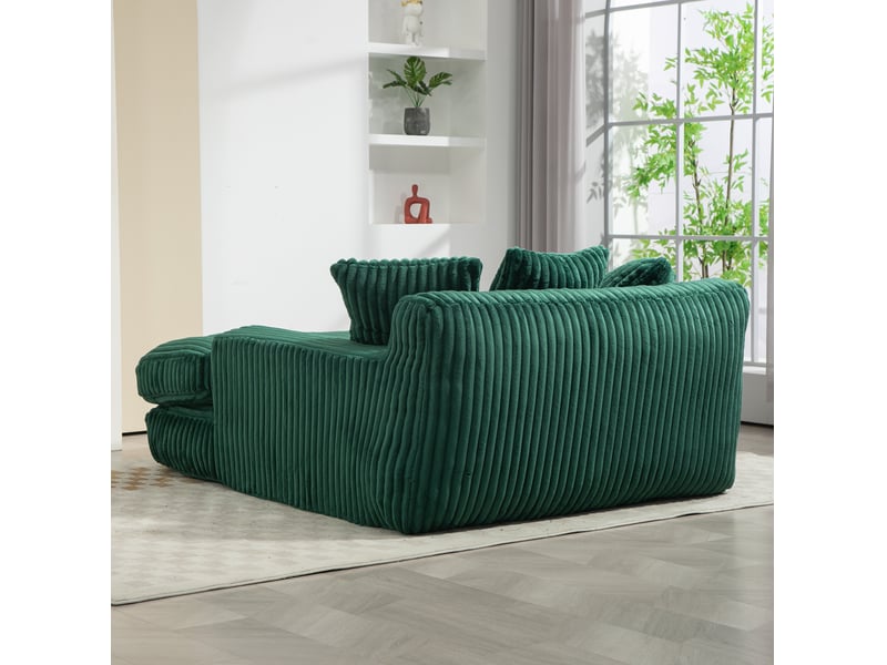  Chauffeuse convertible modenvie en velours côtelé vert émeraude 125 x 155 x 63 cm avec 3 coussins  - Conforama E