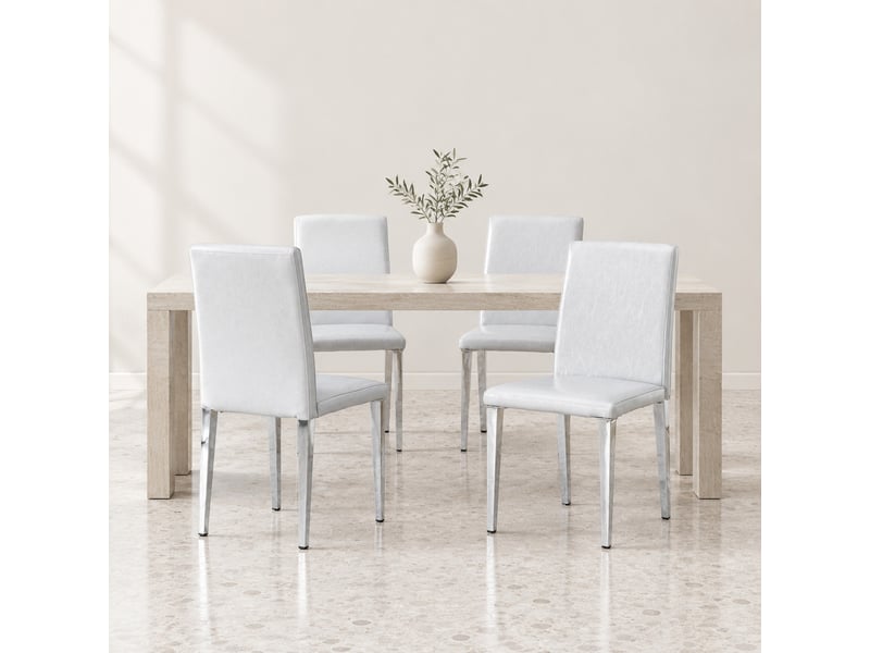  Lot de 4 chaises de salle à manger 90 cm chaise cuisine, dossier confortable, chaise moderne, pu, argenté et gris clair  - Conforama B