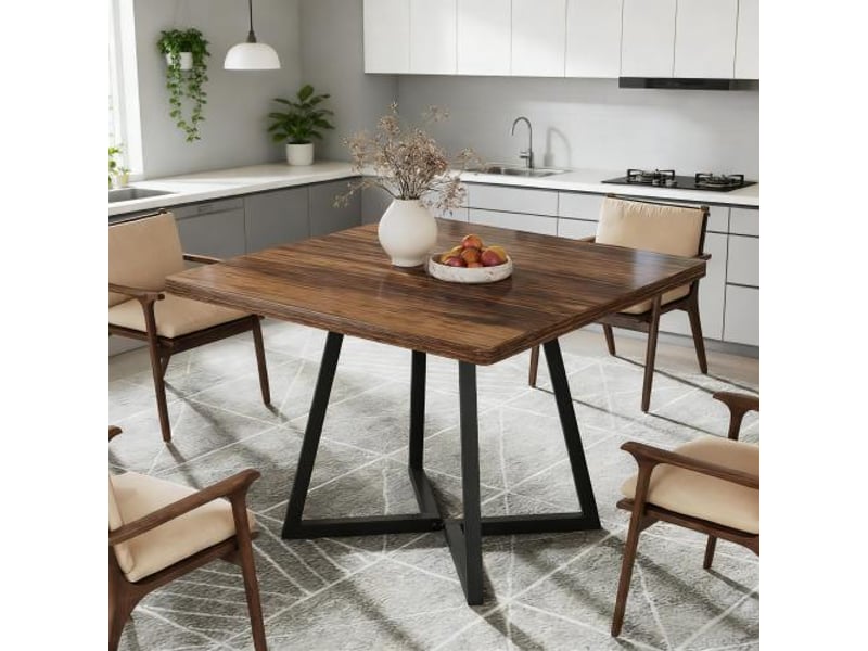  Table de salle à manger pour 2 à 4 personnes avec plateau carré en mdf et cadre métallique pour cuisine 80×80×75 cm  - Conforama B